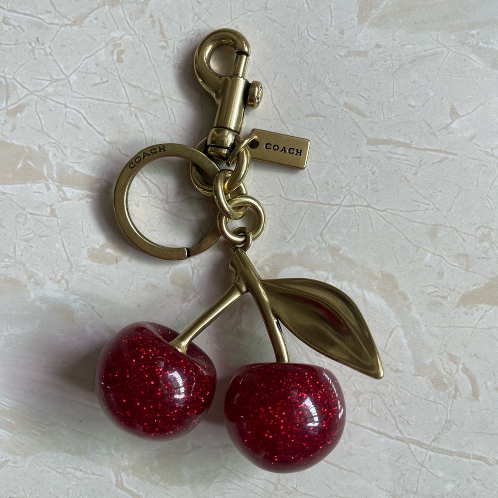 Coach Red Glitter Cherry Keychain with Gold-Tone Hardware